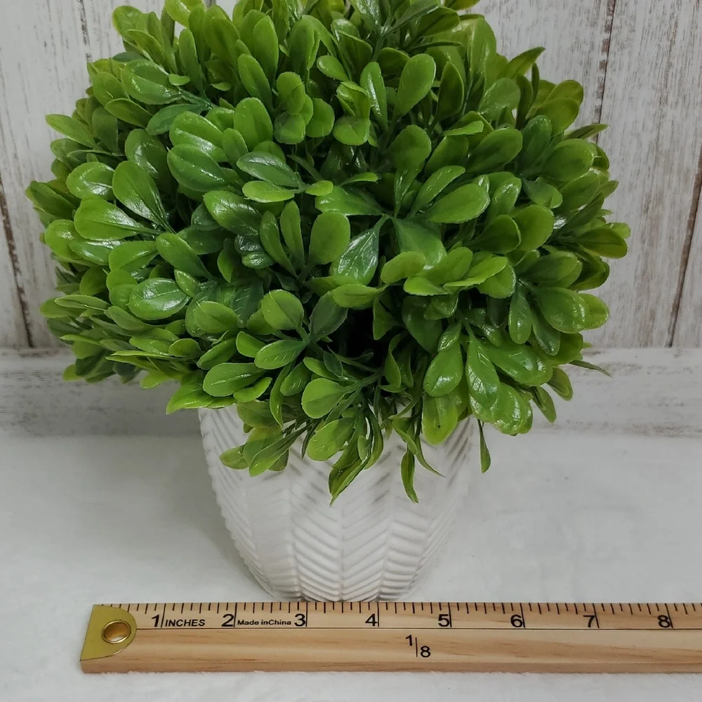 Faux Boxwood Greenery Plant in White Ceramic Planter Decor